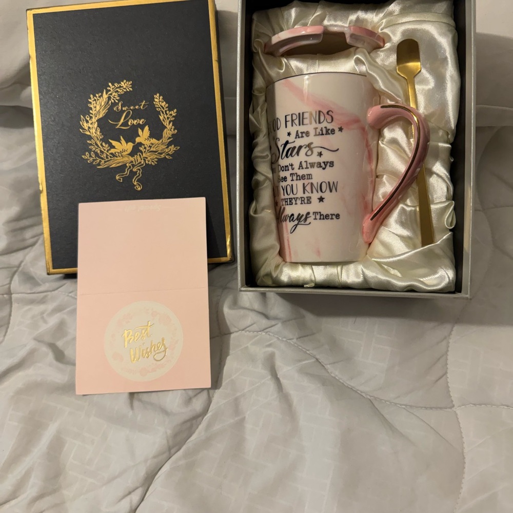 Pink and White Mug Gift Set with Spoon NEW!